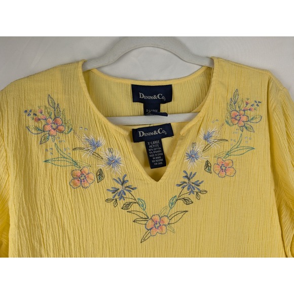 100% Cotton Butter Yellow Gauze Floral Embroidered Long Sleeve XL P Cottagecore - Picture 5 of 10